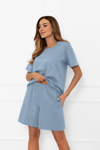 Dámské pyžamo Ksara Italian Fashion - bavlna, krátký rukáv a šortky - ocelové