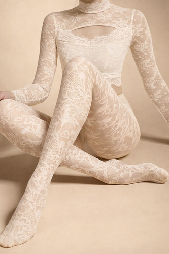 Dámské punčochové kalhoty Knittex Chantilly 30 den – krajkový květinový vzor ecru