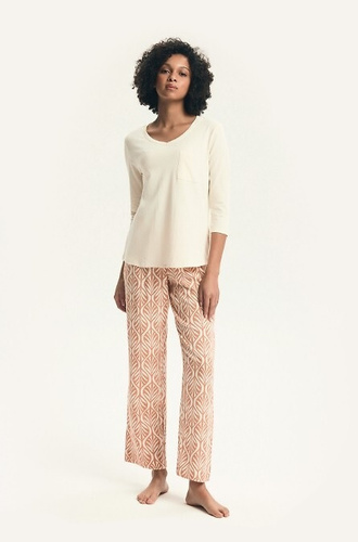 Dámské pyžamo 43671 Denise 3/4 Henderson - bavlna, viskóza, vzorované kalhoty, výstřih s lopatkou