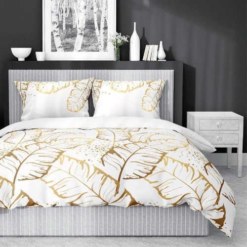 4681 B Home Satin Pościel satynowa liście Detexpol biały