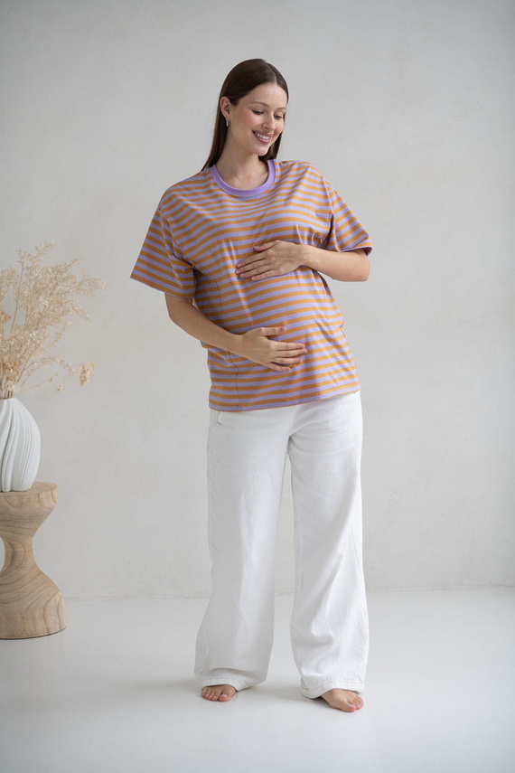 Mamahood Těhotenské a kojící tričko Milk&Love medové a lila pruhy - pohodlné a stylové