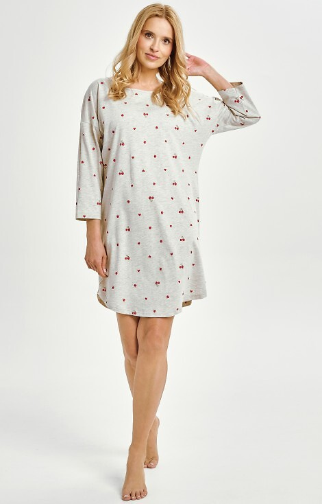 3431 Adele Dámské tričko Taro šedé - bavlna, vzor ovoce, rukáv 7/8