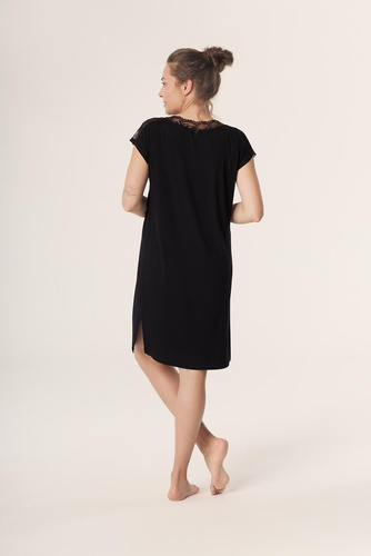 Noční košile Petra KB59 Mefemi Nipplex černá - viskóza, krajka, krátký rukáv, pod kolena