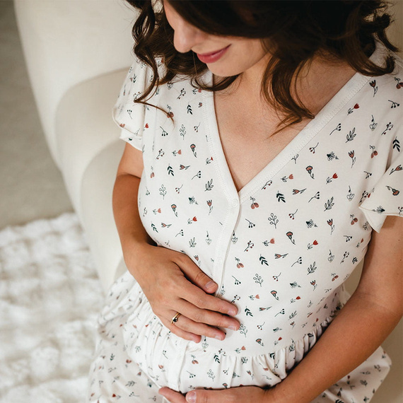 Linda Eevi ecru rozepínací těhotenská košilka - na kojení, elastická, prodyšná, polská kvalita