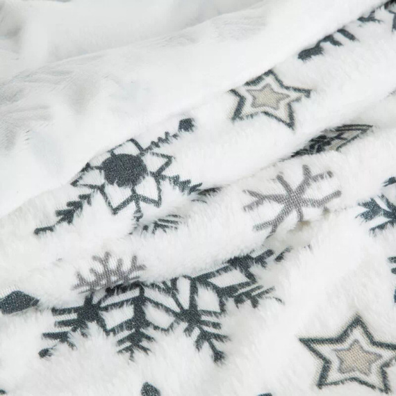 Eurofirany Vánoční deka bílá tmavě modrá sněhové vločky - měkký přehoz z mikrovlákna, 240 g/m²