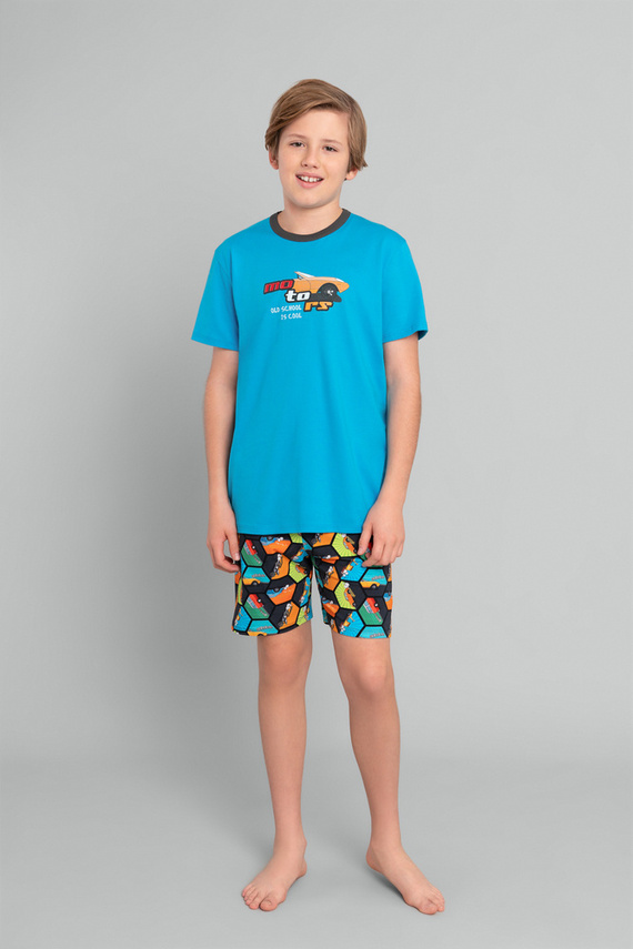 Chlapecké pyžamo Comic s krátkým rukávem, kalhoty Italian Fashion - tyrkysová/potisk
