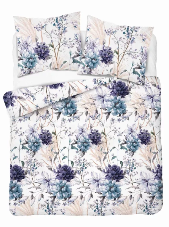 5222 A Pościel satynowa akwarelowe kwiaty w odcieniach lawendy Detexpol