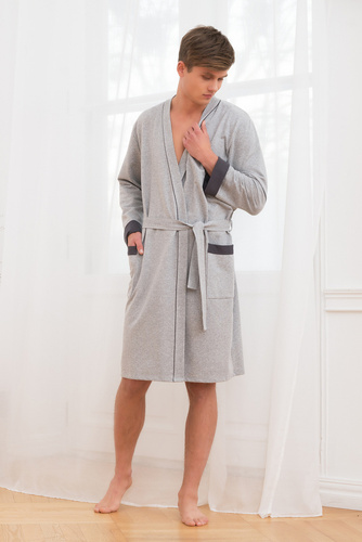 Gabriel Pánský župan s kapsami Italian Fashion- melange/grenade