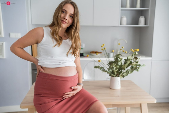 Spódnica ciążowa Tummy z dzianiny w prążki Milk&Love morska zieleń