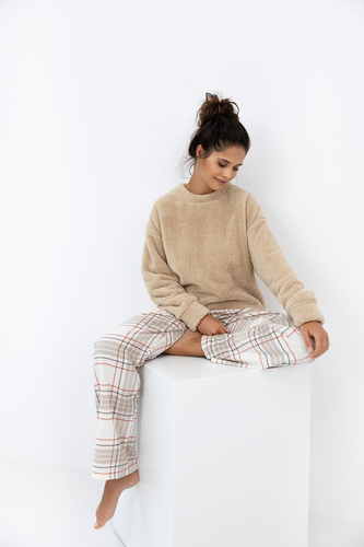 Dámské pyžamo Joyce Sensis - teplé pyžamo s měkkým vrškem a kostkovanými kalhotami