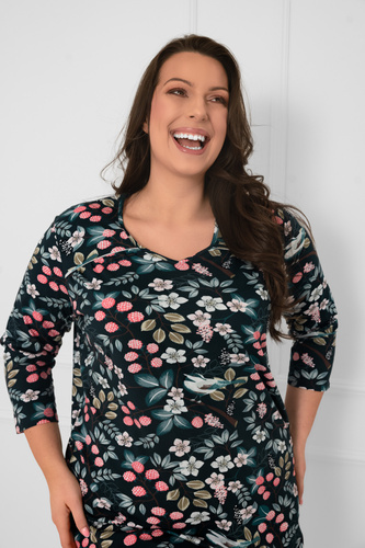 Dámská bavlněná noční košile s 3/4 rukávy Lucja - květinový vzor Italian Fashion