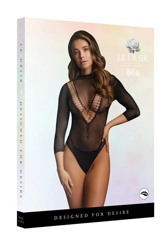 Body BLS003 Bliss Le Désir smyslné body z síťoviny s rukávem 7/8