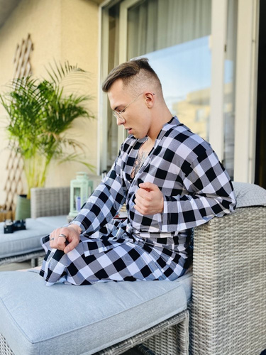 338 Krepový pánský/dámský župan De Lafense - černý/bílý