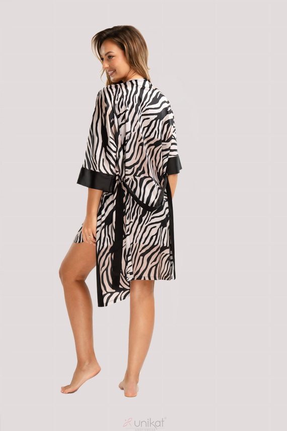 Saténový župan Braga Unikat - zebra, elegantní, s páskem
