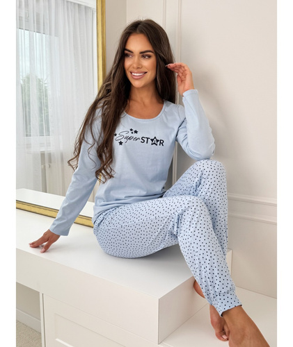 Dámské pyžamo Donna Star Long modré - bavlna, dlouhý rukáv, baleno v plastovém sáčku