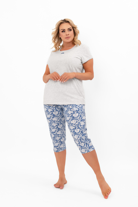 Dámské pyžamo Boma - krátký rukáv, 3/4 kalhoty, bavlna Italian Fashion - melanž/potisk