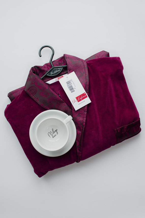 866 Noble Pánský velurový župan De Lafense - krátký, elegantní, bavlna - vínový