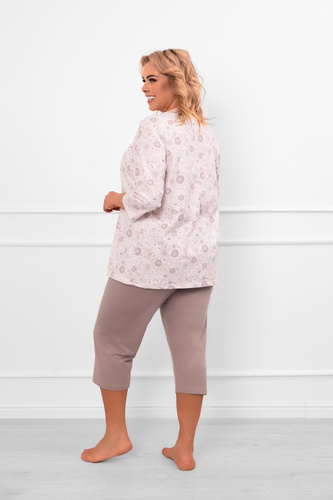 Dámské pyžamo Galea - bavlna, 3/4 rukávy a kalhoty, květinový motiv Italská móda