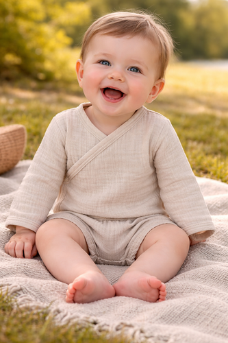 Mušelínové body Just Muslin 03235BE Makoma béžová - dlouhý rukáv, obálkové zapínání, 100% bavlna