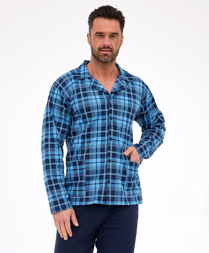 114/82 Pánské pyžamo Cornette | Otevřená přední část, 100% bavlna, límec a kapsy