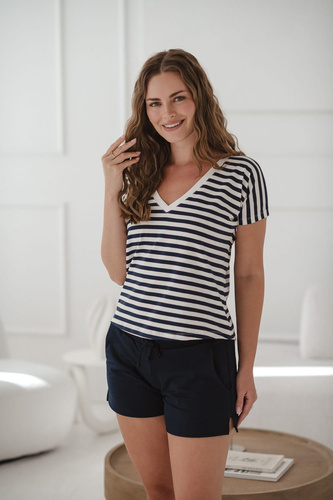 Těhotenská a kojící halenka Two Ways | Krátký rukáv, pohodlná Milk&Love námořnická modrá a bílé pruhy