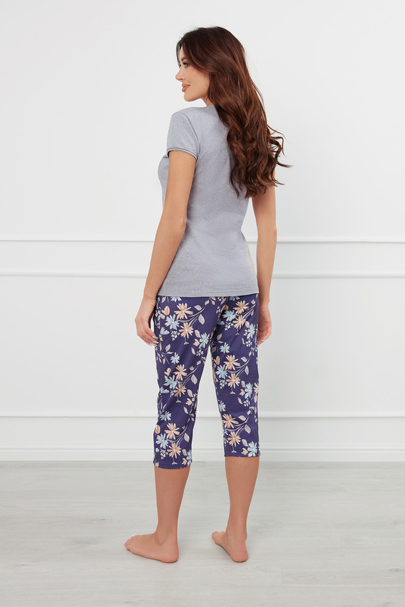 Dámské pyžamo Pulia s krátkým rukávem, 3/4 kalhoty Italská móda - melanž/potisk