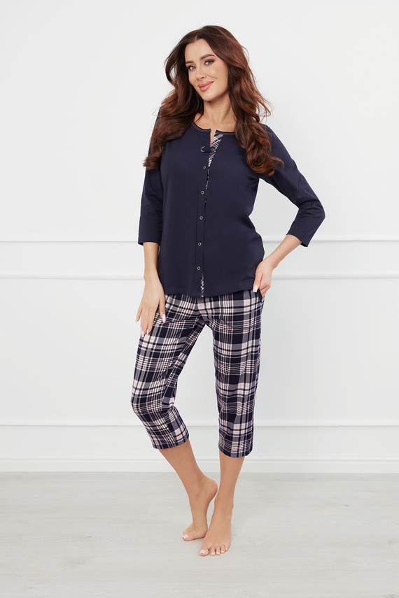 Dona Dámské pyžamo 3/4 rukávy, 3/4 kalhoty Italian Fashion - tmavě modrá/potisk