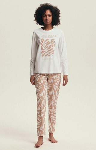 43689 Dextra Henderson krémové dámské pyžamo - bavlna, botanický potisk