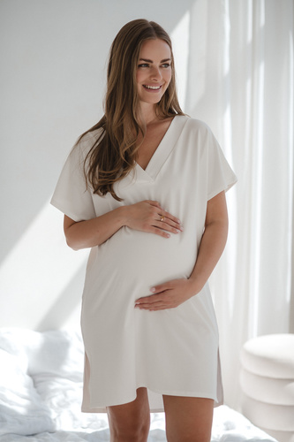 Měsíční noční košile pro těhotné a kojící Milk&Love - krémová viskóza, oversize | Polská kvalita