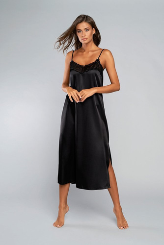 Noční košile s úzkými ramínky, dlouhá Italia Fashion - černá