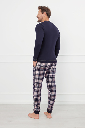 Brit Pyžamo Pánské dlouhý rukáv, dlouhé kalhoty Italská móda - tmavě modrá/potisk