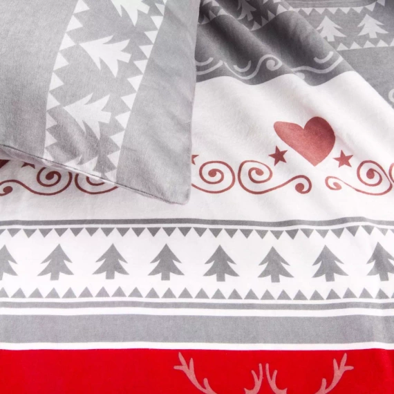 31516/1 Vánoční flanelové povlečení Flanelove Darymex šedá červená - sada 100% bavlna, hřejivá a měkká