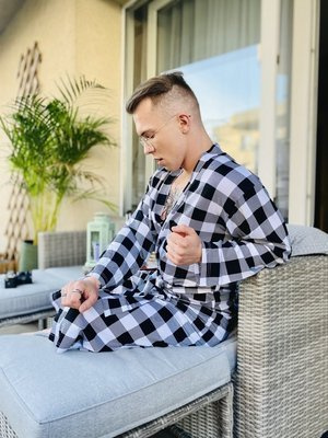 338 Krepový pánský/dámský župan De Lafense - černý/bílý