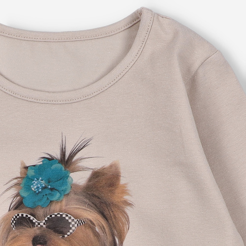 KAR-3004 Dívčí halenka s dlouhým rukávem Lagarto Verde beige - stylová, bavlna, polská výroba