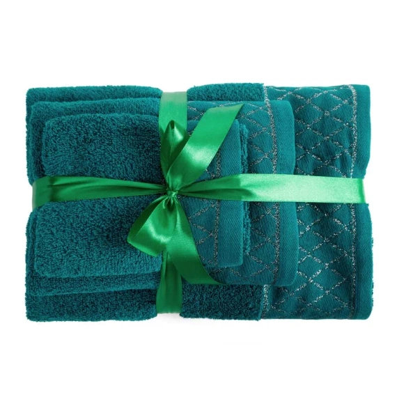 Komplet ručníků Eurofirany 3 ks měkké a savé prémiové ručníky Layla dark turquoise