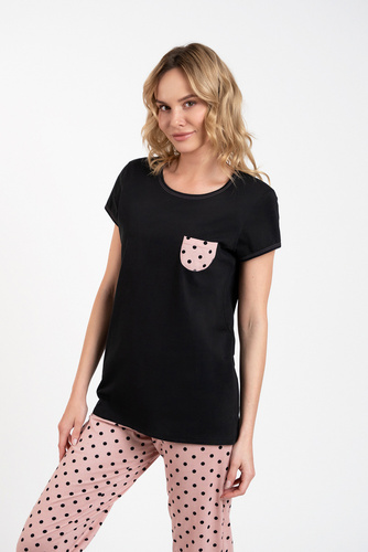 Buscato Dámské pyžamo s krátkým rukávem, dlouhé kalhoty Italian Fashion černá/potisk