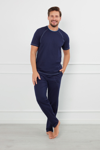 Salomon Pánské pyžamo s krátkým rukávem a dlouhými kalhotami Italian Fashion - tmavě modrá/modrá