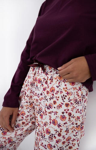 Dámské pyžamo Heidi Sensis - 100% bavlna, vínová košile, květované kalhoty