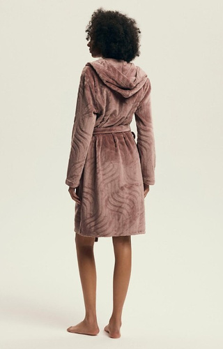 43602 Devyn Dámský župan s kapucí Henderson mahagon - krátký, teplý, velur