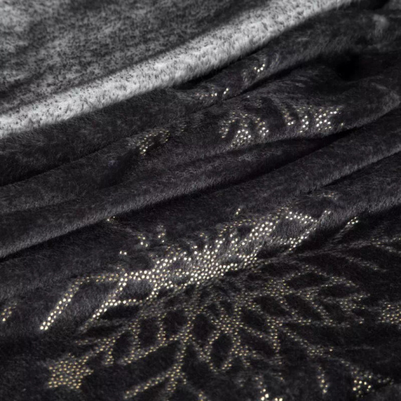 Eurofirany Vánoční přikrývka černá zlatá sněhové vločky - měkký přehoz z mikrovlákna, 240 g/m²