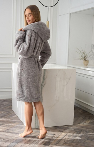 2559 Liv L&L dámský župan s kapucí šedý - krátký a pohodlný