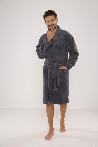 811 De Lafense pánský plyšový župan - šedý