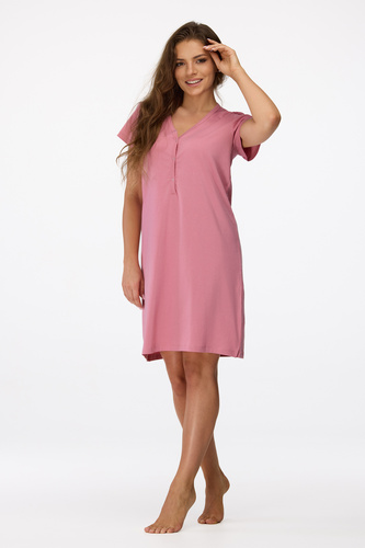 ne. 20 Těhotenská noční košile Senizo antická růžová - 100% bavlna, krátký rukáv, zapínání na knoflíky při kojení