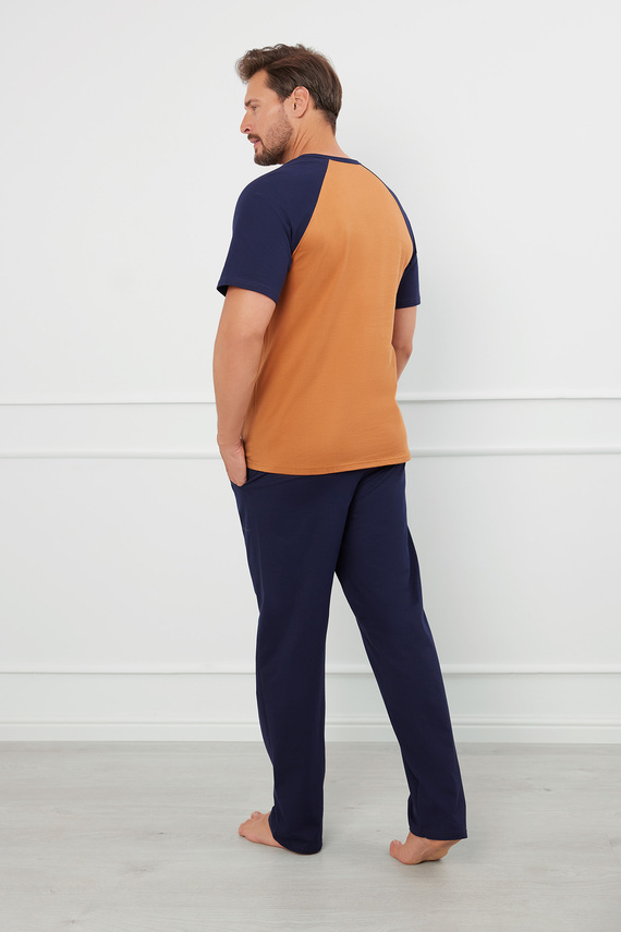 Alexander Pánské pyžamo s krátkým rukávem, dlouhé kalhoty Italian Fashion - koňaková/granátová