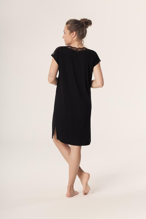 Noční košile Petra KB59 Mefemi Nipplex černá - viskóza, krajka, krátký rukáv, pod kolena