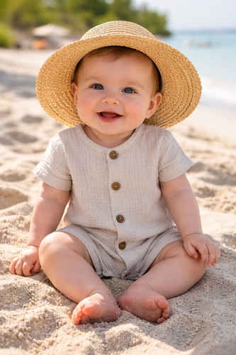 Baby Rampers Just Muslin 02235RBE Makoma béžová - mušelín 100% bavlna, krátký rukáv