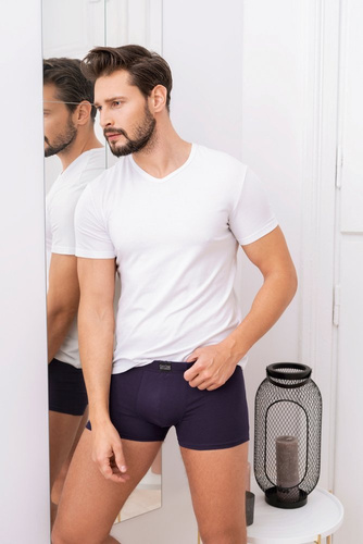 Ikar Pánské tričko s kapucí u krku Italian Fashion - bílé