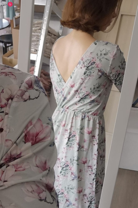 Sukienka ciążowa i do karmienia Two Ways LONG Milk&Love miętowa w magnolie i ptaki