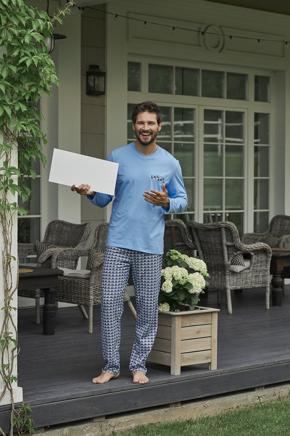 Jaromir Pánské dlouhé kalhoty s dlouhým rukávem Italská móda - modrá/potisk