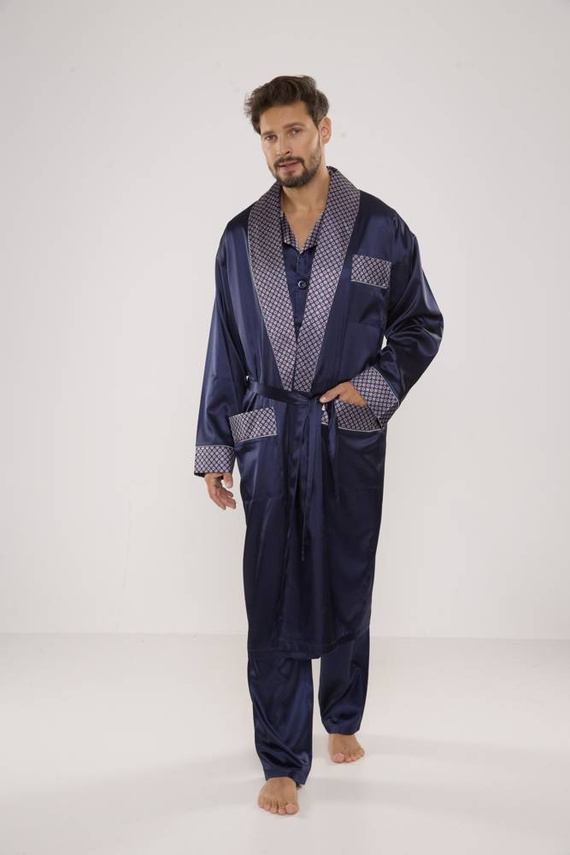 939 Pánské saténové pyžamo - tmavě modré